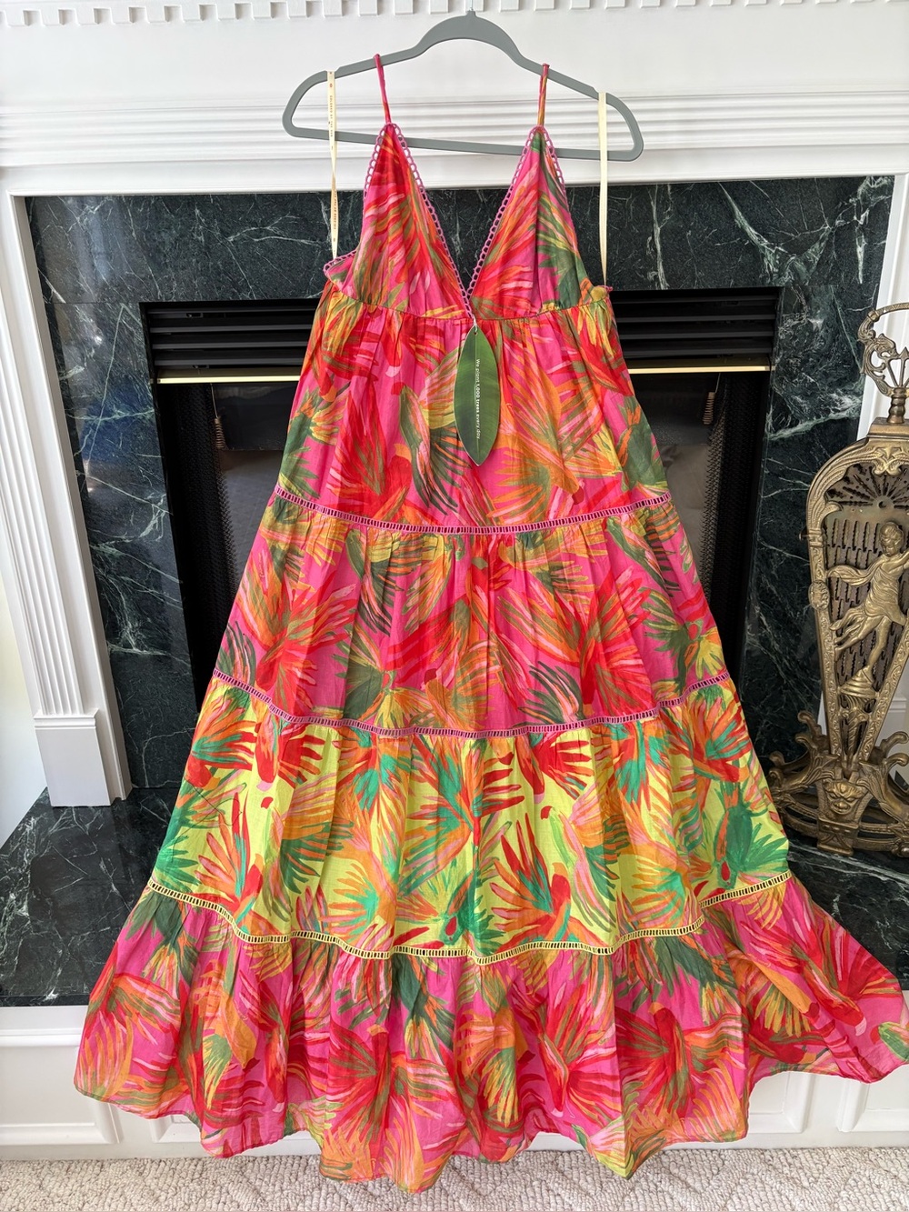 Farm Rio Mixed Painted Birds Tropical Print Maxi Dress With Adjustable Straps